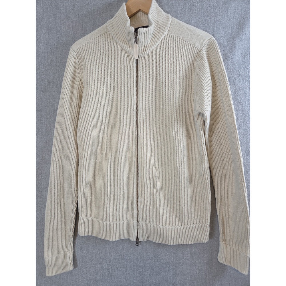 Banana Republic Vintage M Knit Sweater Cardigan Jacket Full Zip Cream Ribbed Y2K